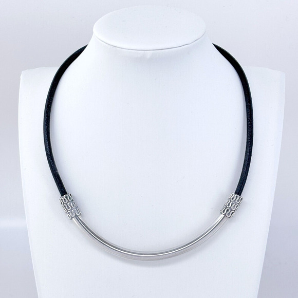 Vintage Mexico Sterling Silver 925 Rubber Tubular Pendant Necklace 17" - Picture 1 of 5